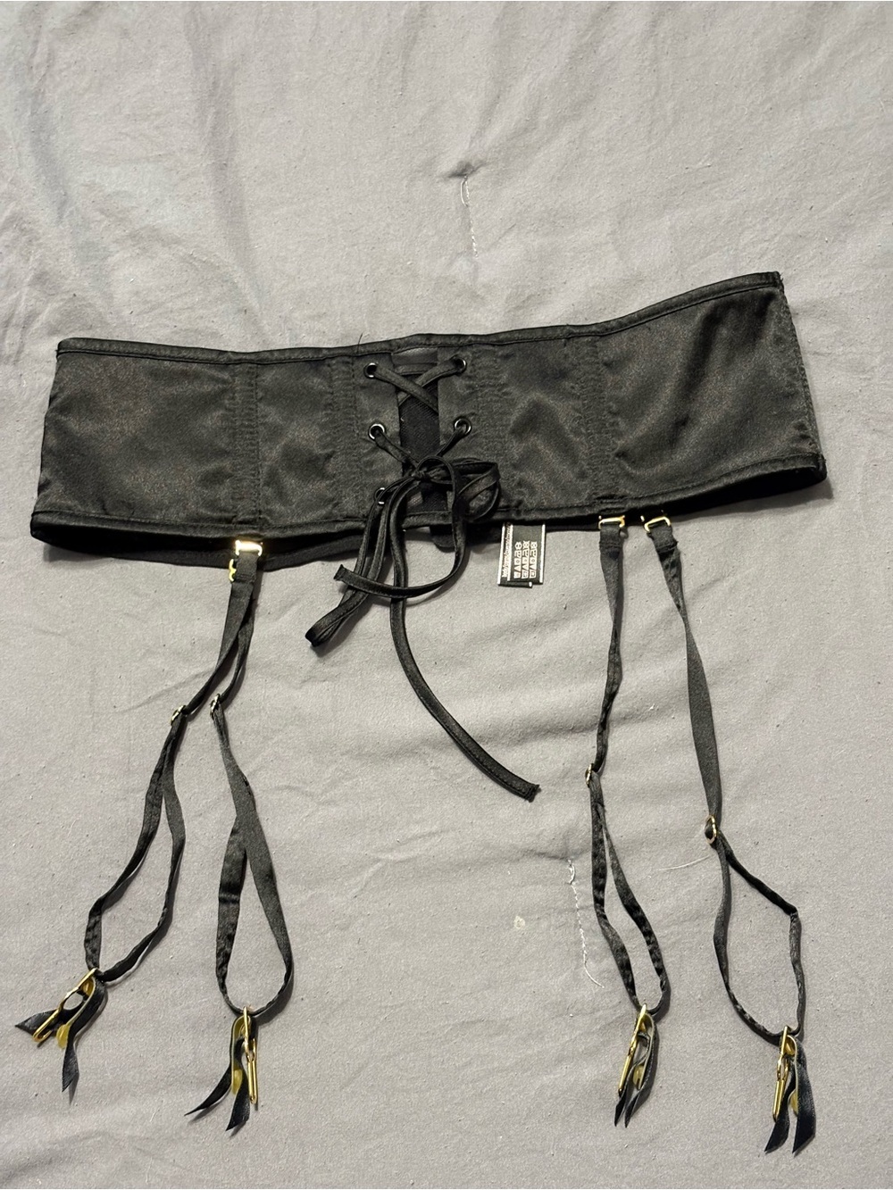 Victoria's Secret Black Lace Garter Belt with Ribbon Ties